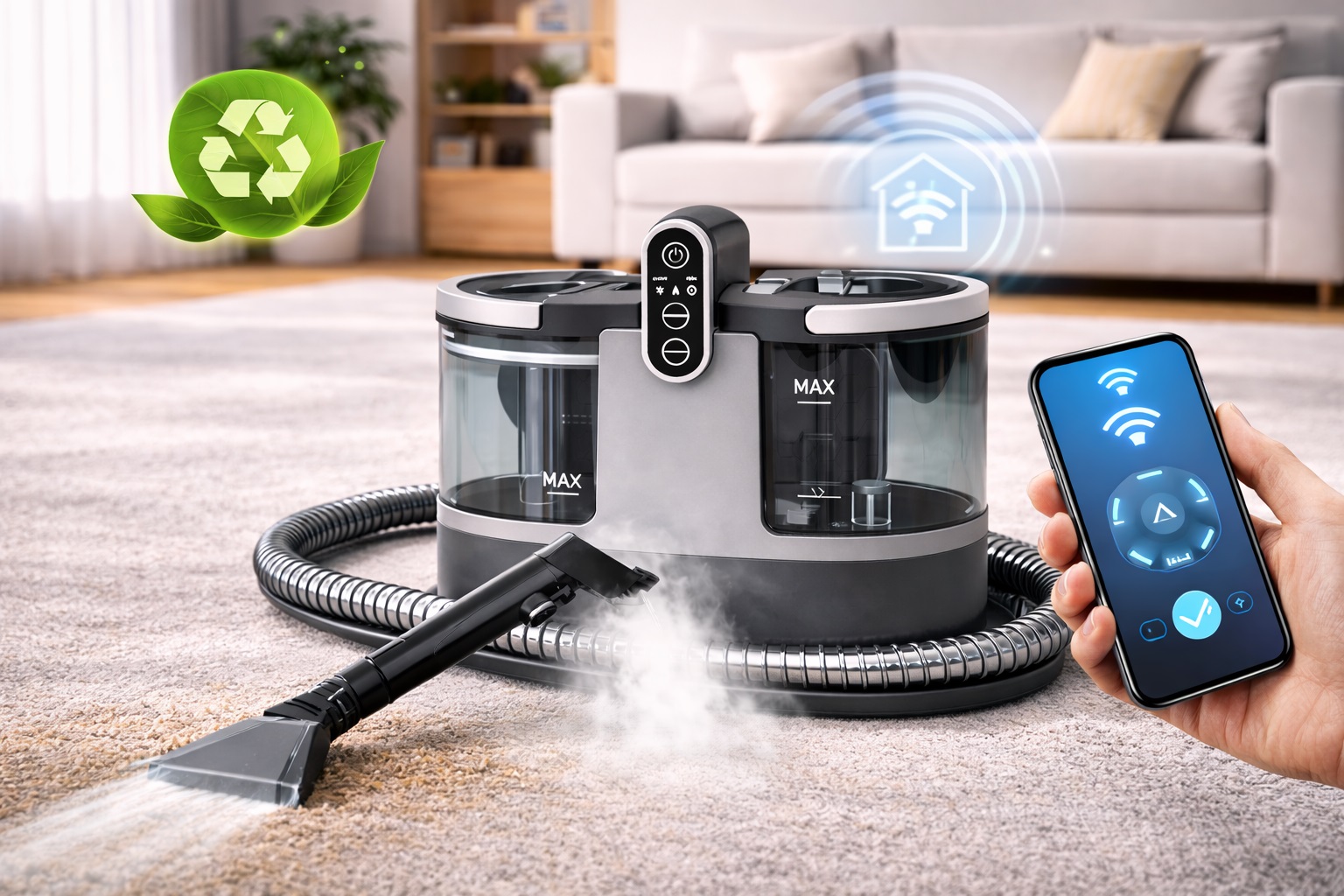 Smart Eco-Friendly Carpet Cleaner with Steam and App Control