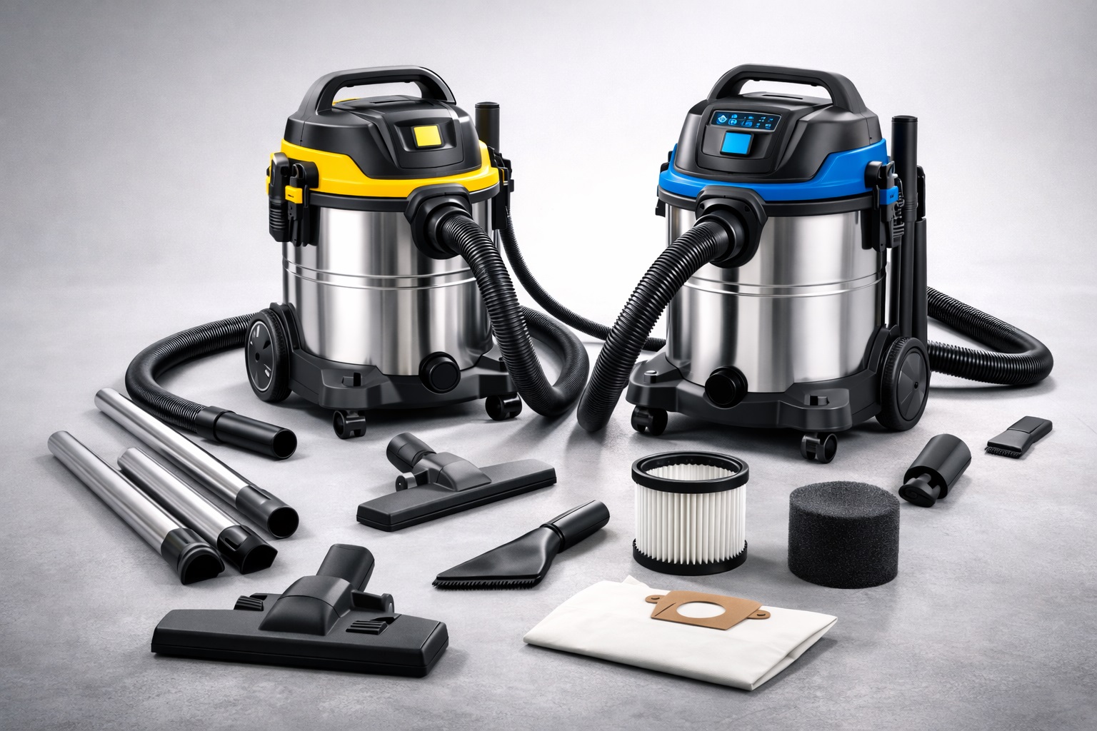 Wet Dry Vacuum Cleaner with Digital Display & Complete Attachment Set – 30L Stainless Steel Dual Function