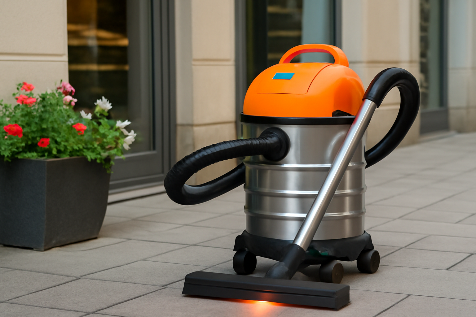 Y9 Urban Wet Dry Vacuum Cleaner – Stainless Steel Canister with LED Floor Head for Storefront and Commercial Sidewalk Cleaning