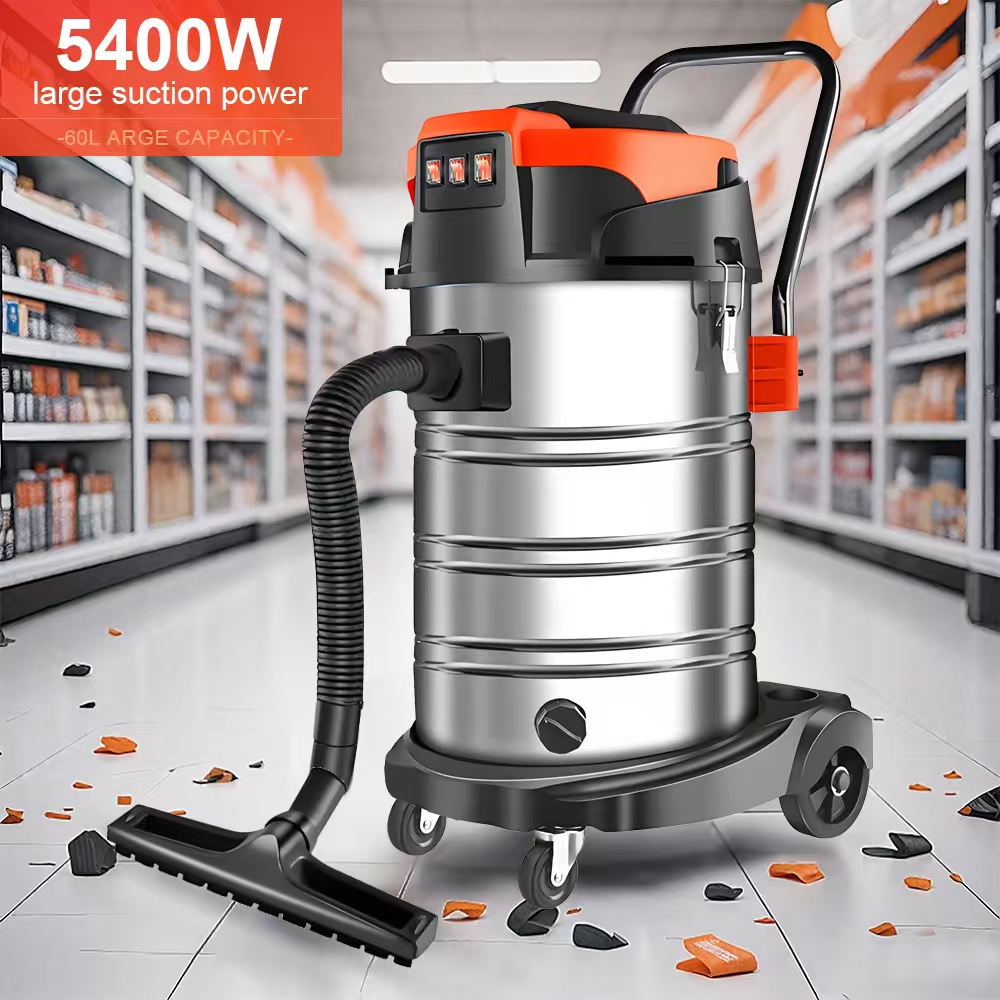 5400W Industrial Wet & Dry Vacuum Cleaner – 60L Stainless Steel Tank with Triple Motor