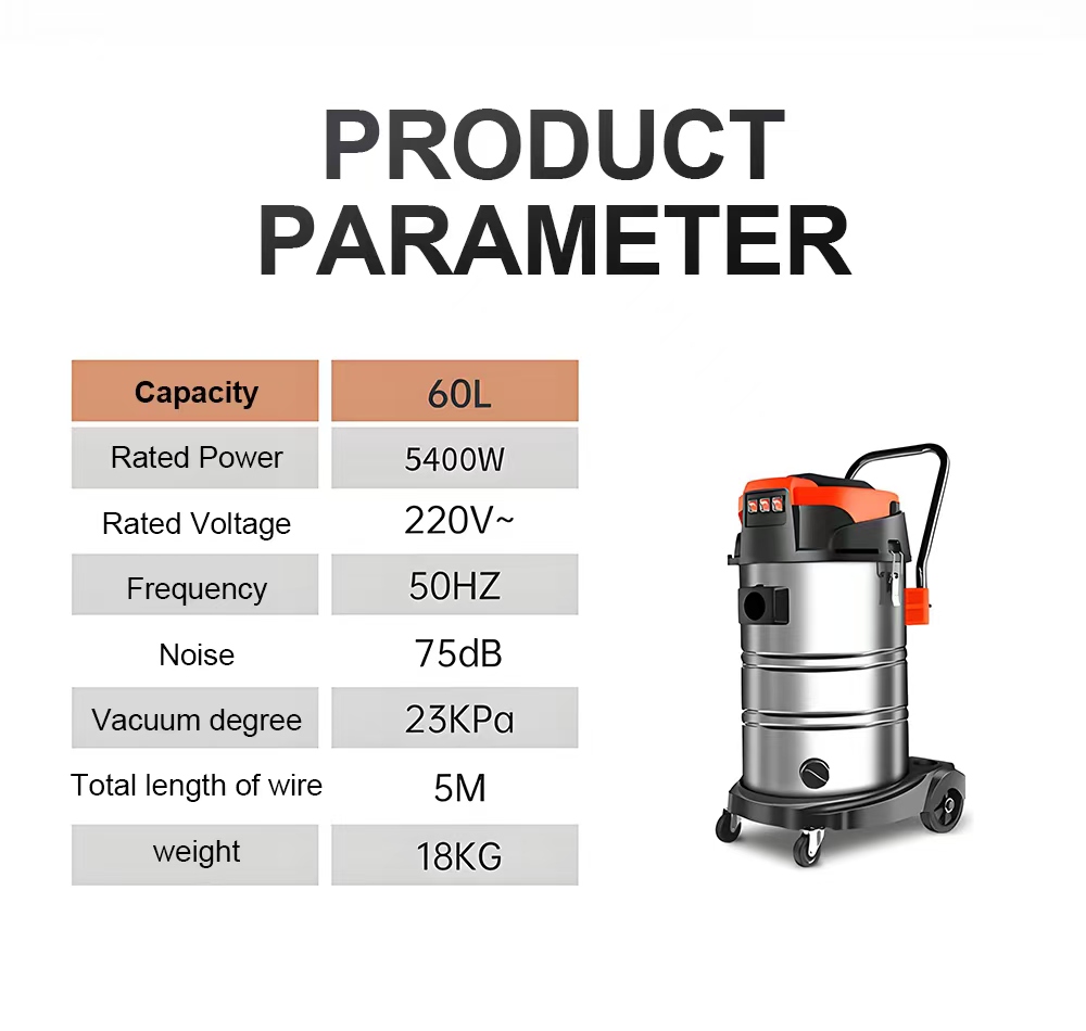 5400W Industrial Wet & Dry Vacuum Cleaner – 60L Stainless Steel Tank with Triple Motor