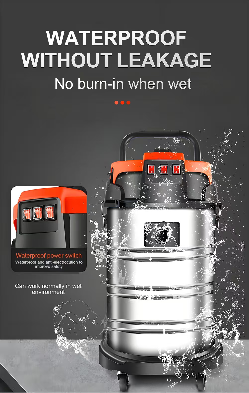 5400W Industrial Wet & Dry Vacuum Cleaner – 60L Stainless Steel Tank with Triple Motor