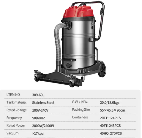 LX-VC-D-Industrial Wet and Dry Vacuum Cleaner – Stainless Steel Tank, High Suction Power