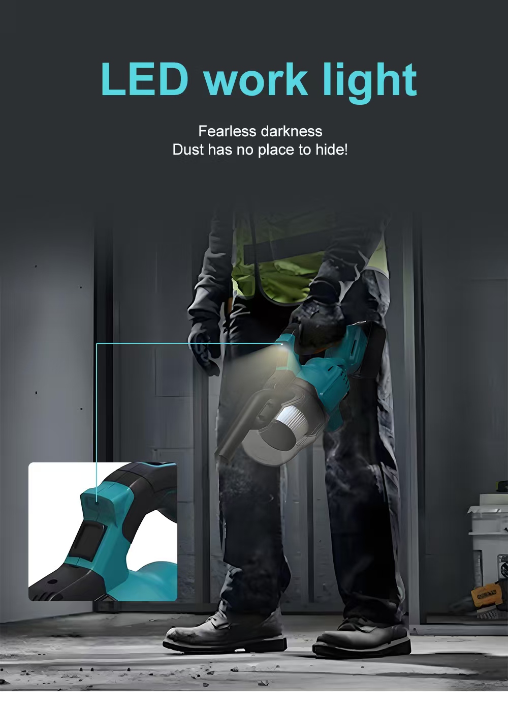 Portable 300W Lithium Handheld Vacuum Cleaner Compatible with Makita Battery – 0.7L Dust Capacity, 9.4Kpa Suction