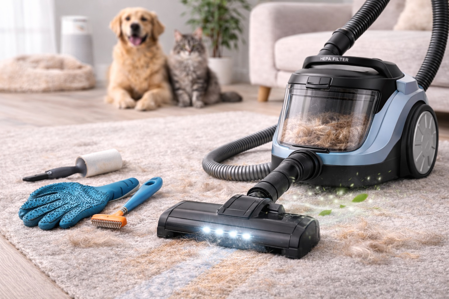 Pet Grooming & Hair Removal Vacuum with HEPA Filter - Blue Edition