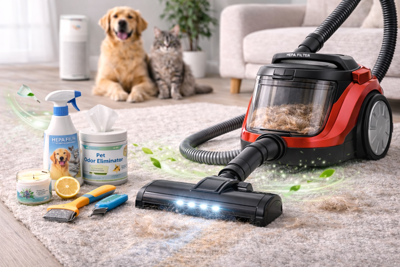 HEPA Filter Pet Vacuum Cleaner with Odor Control & Grooming Kit