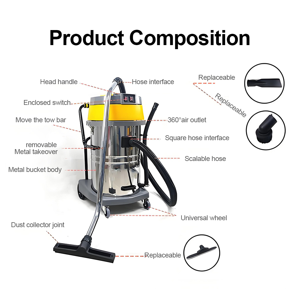 LX-VC-70L-YL Yellow stainless steel long vacuum cleaner 70L