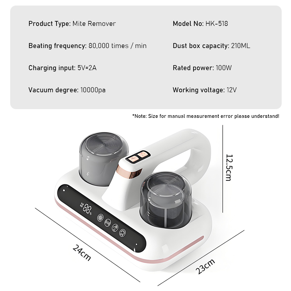 Intelligent Double-Cup Mite Remover with 8000PA Suction Power