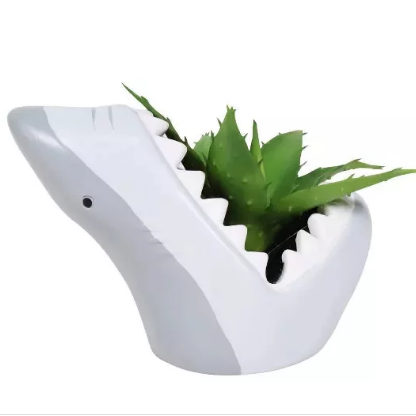 Ceramic animal pot with Artificial Succulent ceramic flower pot shark design