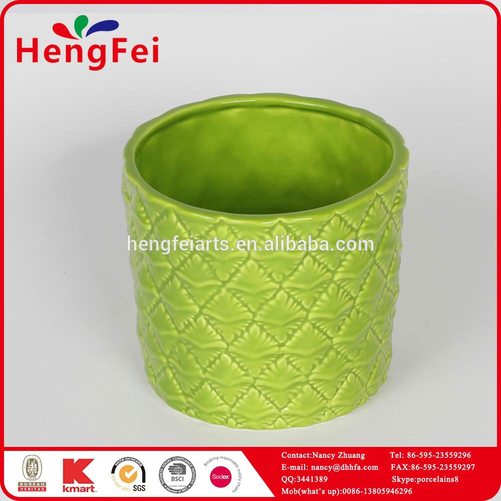 Pineapple pattern pottery art small green ceramic flower planter 13 cm dia