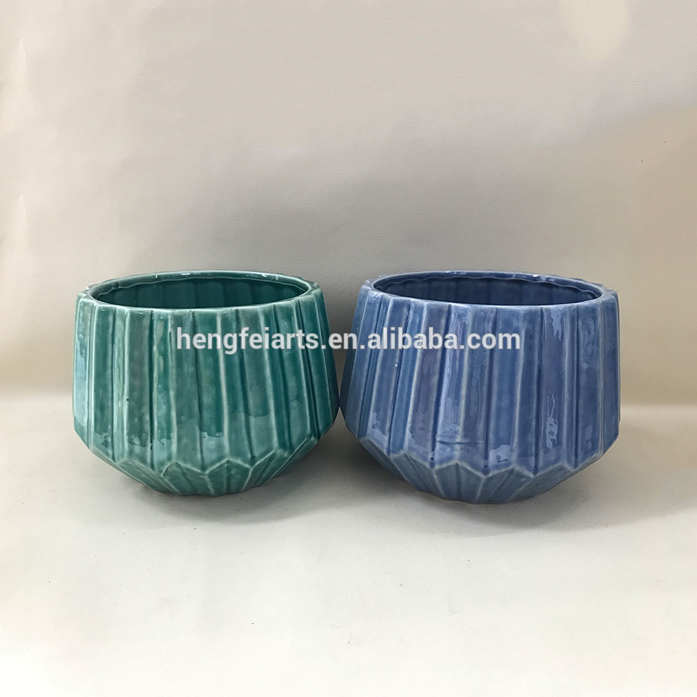 vertical grain design decorative ceramic cheap flower pot for sale