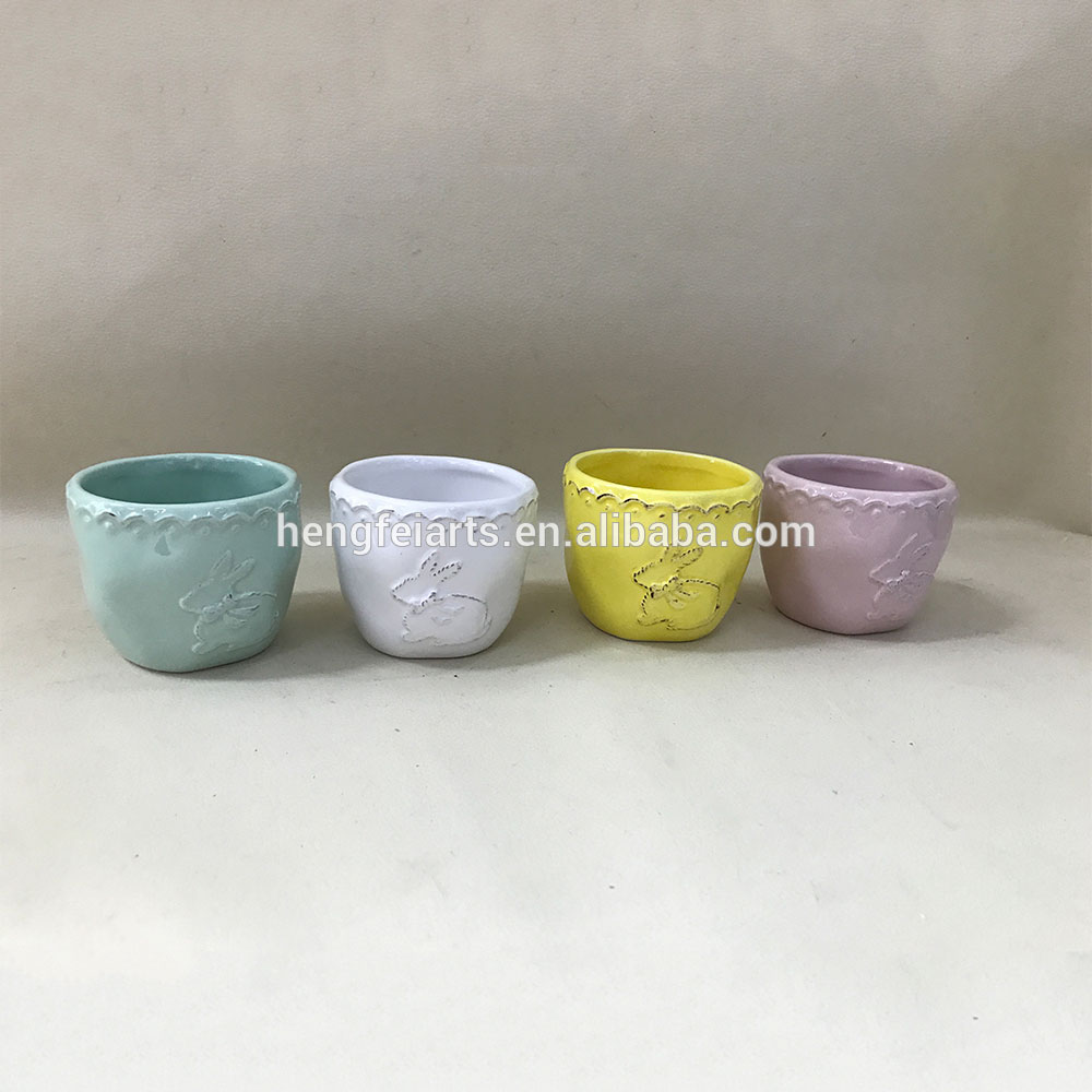 handmade craft embossment effect mini ceramic flower pots for decoration