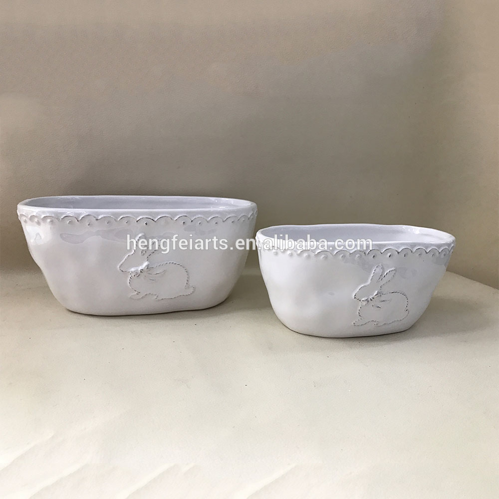 white embossed design garden home decor ceramic flower pots planters