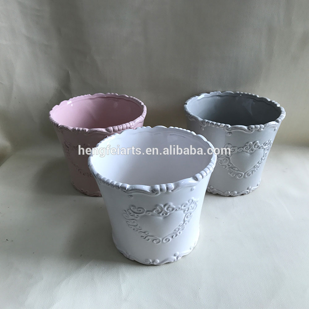 embossed design ceramic valentine's gifts indoor plant pots flowers
