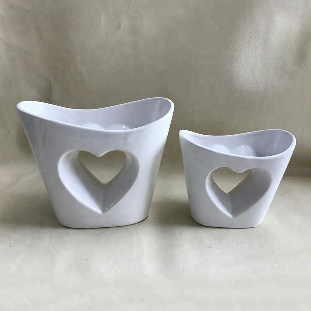 heart shaped unique white desktop decor ceramic planter pots flowers