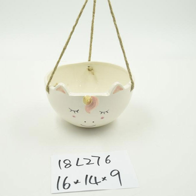 Ceramic animal unicorn hanging planter