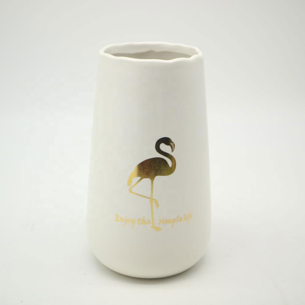White Ceramic Vase - Flamingo design- Ideal Gift for Friends and Family, Wedding...
