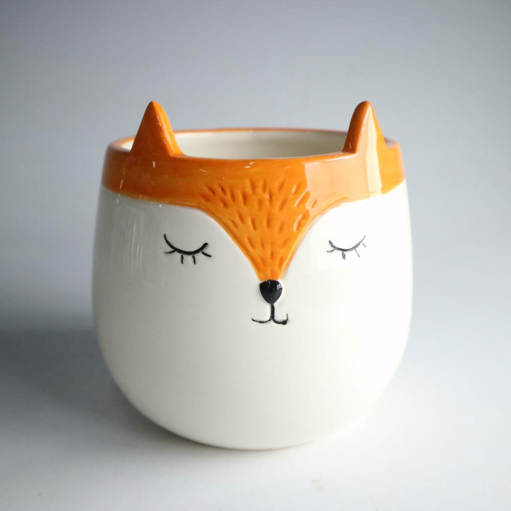 Hand painted ceramic fox planter
