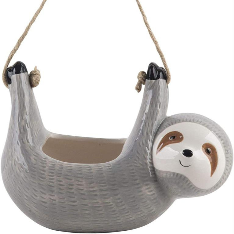 Ceramic sloth hanging planter