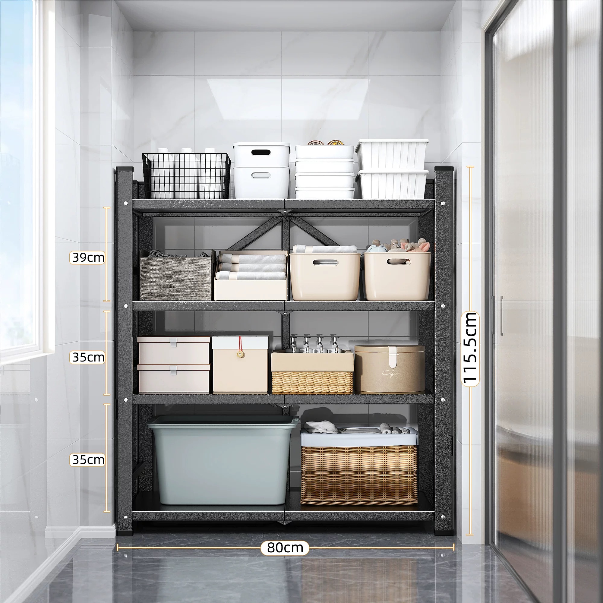 Joybos佳幫手折疊置物架多層免安裝廚房陽臺儲物架家用倉庫快遞落地貨架折疊收納架