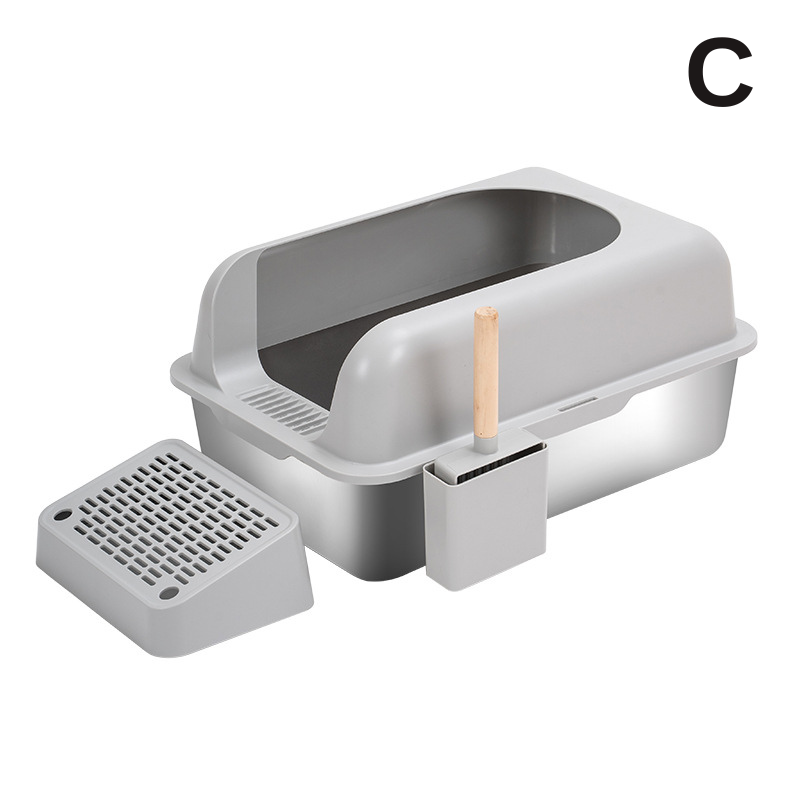 半封閉304不銹鋼貓砂盆防腐防漏砂大空間易清洗加寬加厚