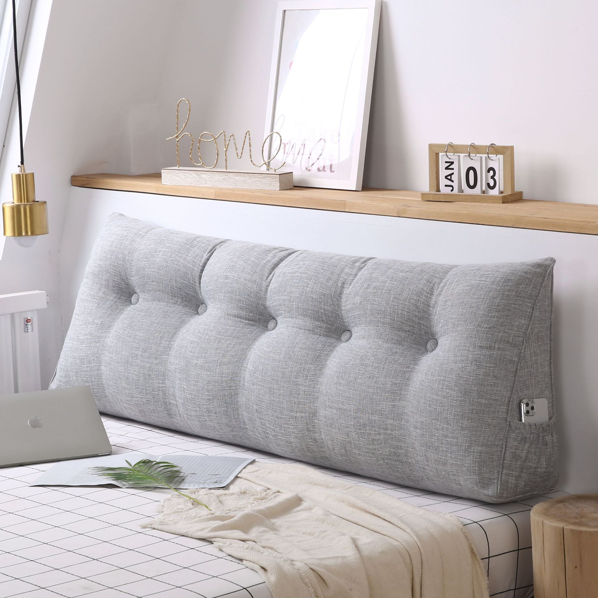 口袋款床頭靠墊簡約棉麻三角靠墊可拆洗榻榻米軟包護腰靠背靠枕沙發