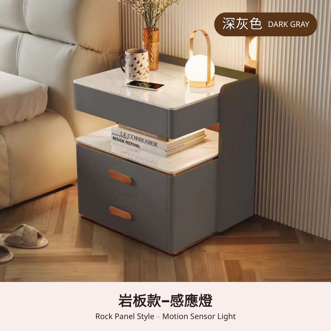 智能床頭櫃帶感應燈密碼鎖無線充藍牙音響簡約現代高級感三抽輕奢家用臥室床頭儲物床邊收納櫃