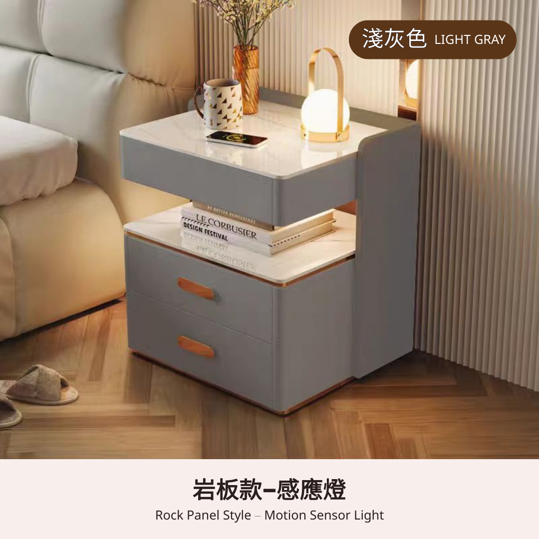 智能床頭櫃帶感應燈密碼鎖無線充藍牙音響簡約現代高級感三抽輕奢家用臥室床頭儲物床邊收納櫃