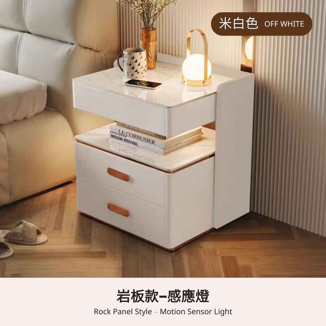 智能床頭櫃帶感應燈密碼鎖無線充藍牙音響簡約現代高級感三抽輕奢家用臥室床頭儲物床邊收納櫃