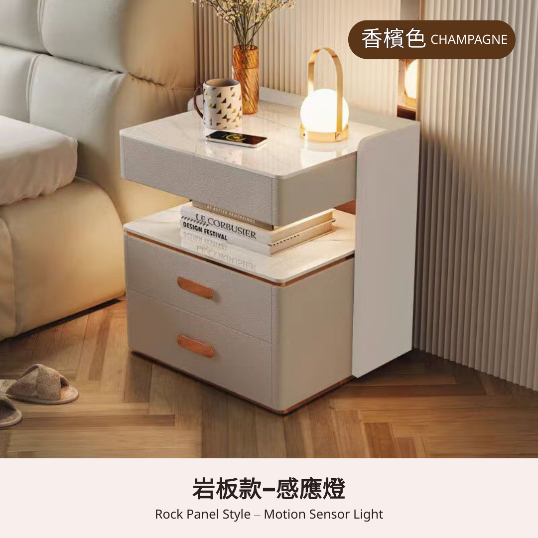 智能床頭櫃帶感應燈密碼鎖無線充藍牙音響簡約現代高級感三抽輕奢家用臥室床頭儲物床邊收納櫃