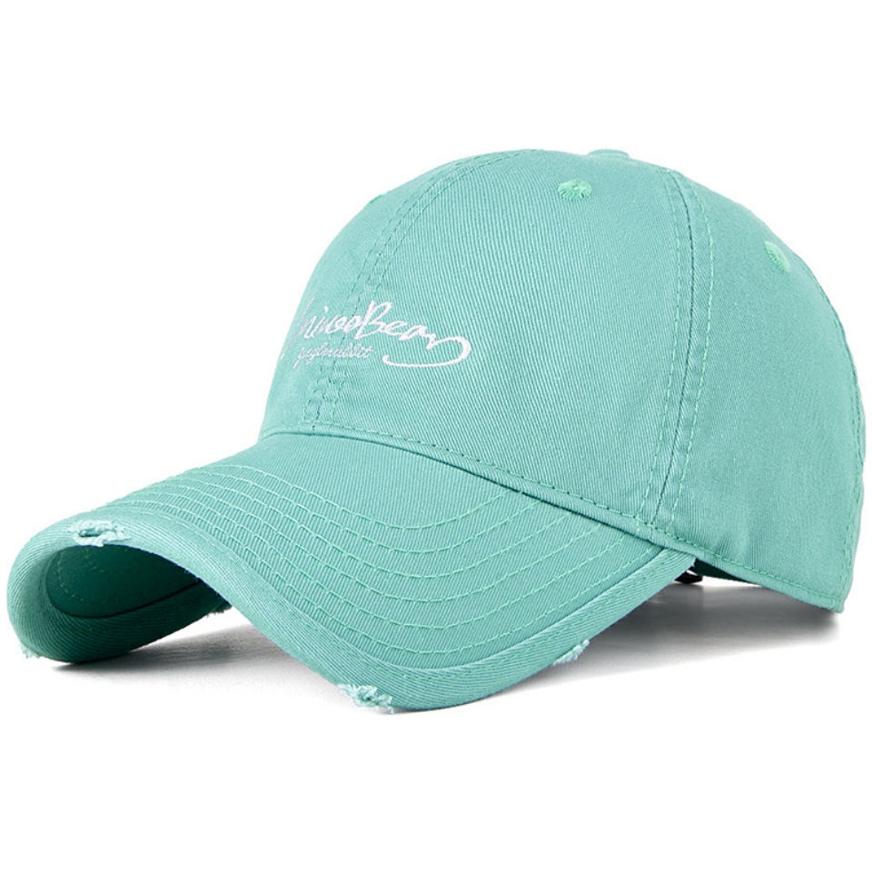 破洞個性字母棒球帽夏新款復古個性字母繡花棒球帽女戶外運動帽子男防曬軟頂鴨舌帽