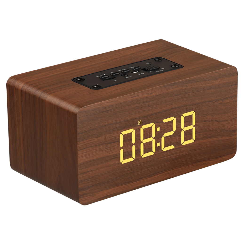 多功能木紋無線藍牙音箱復古木質時鐘音響家用桌面電腦低音炮