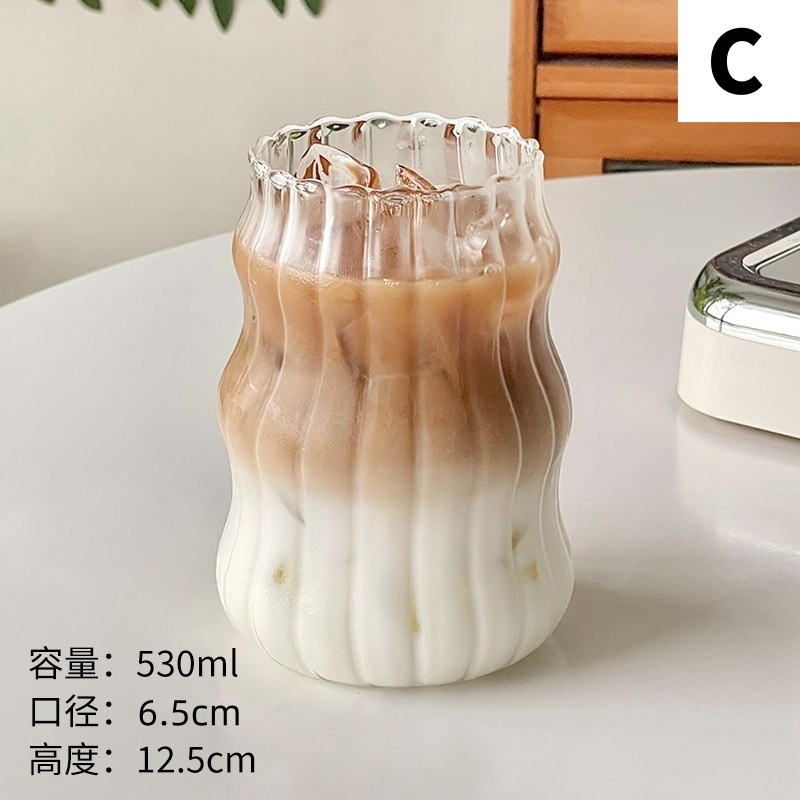 網紅玻璃咖啡杯早餐牛奶杯ins風冰美式拿鐵杯果汁冷飲喝水杯高硼硅玻璃吸管