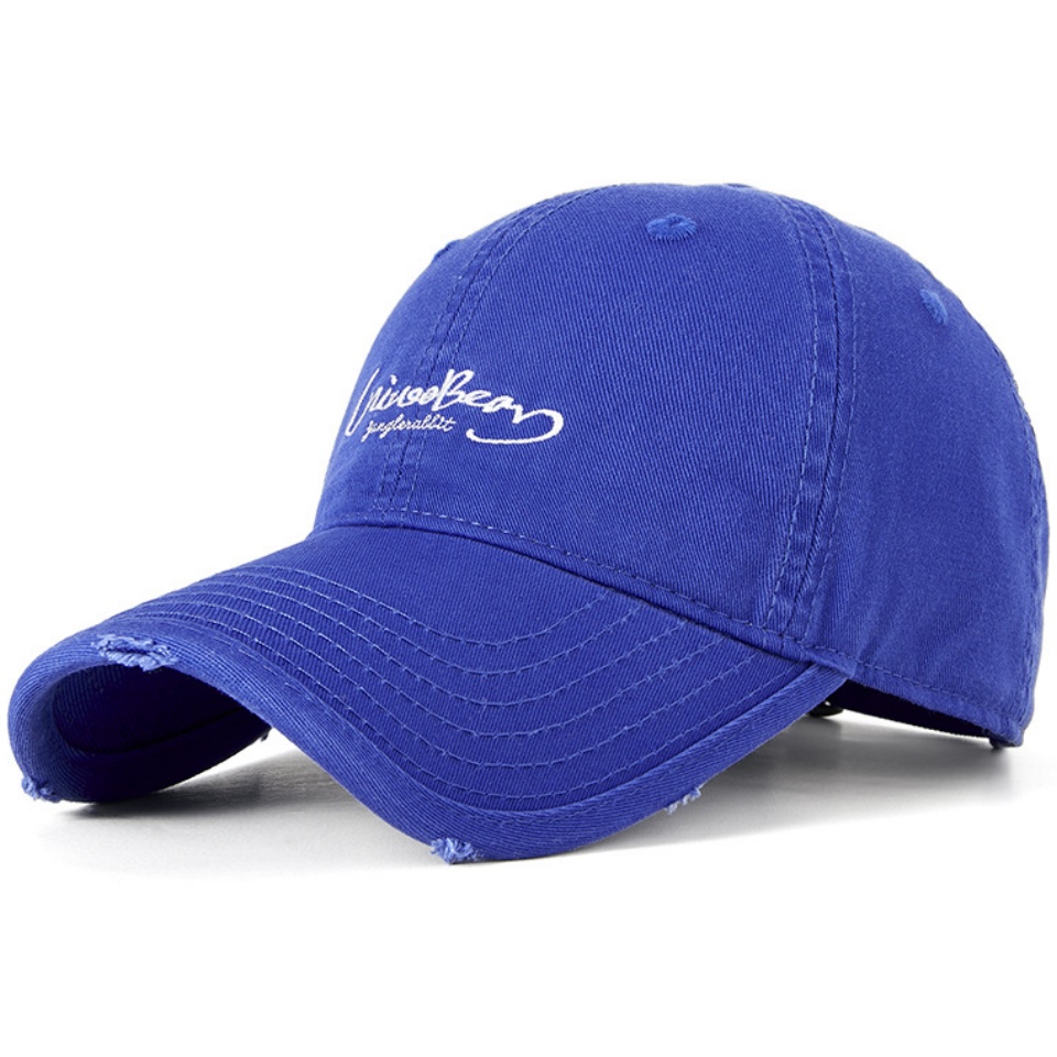 破洞個性字母棒球帽夏新款復古個性字母繡花棒球帽女戶外運動帽子男防曬軟頂鴨舌帽