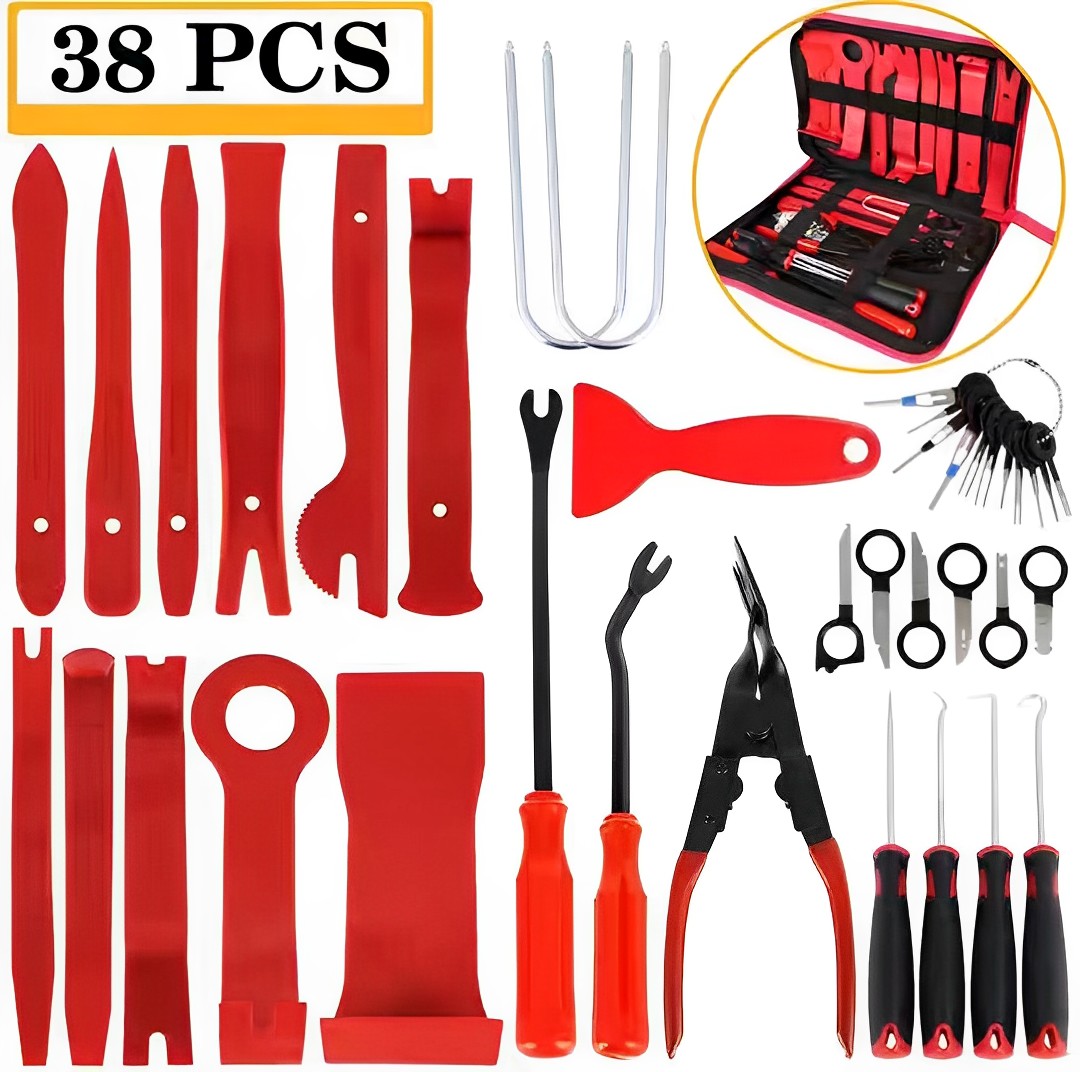 38件套汽車音響內飾大燈拆裝工具車門位檔位塑膠件維修音響中控大燈拆裝維修