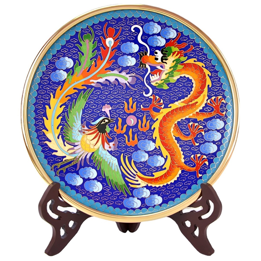 景泰藍盤子龍鳳呈祥擺盤老北京特色手工藝銅胎掐絲琺瑯