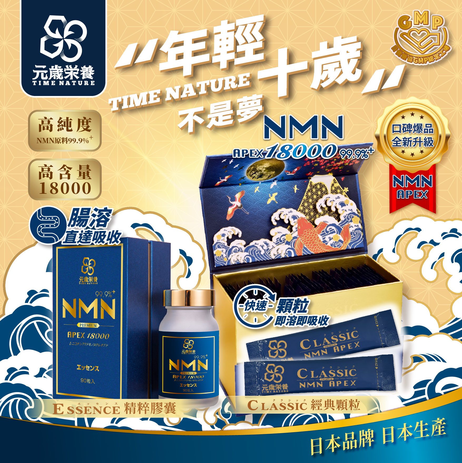【澳門發貨】TIME NATURE 元歲榮養 NMN APEX 18000 99% +（ESSENCE 精粹版 / CLASSIC 經典版）90s