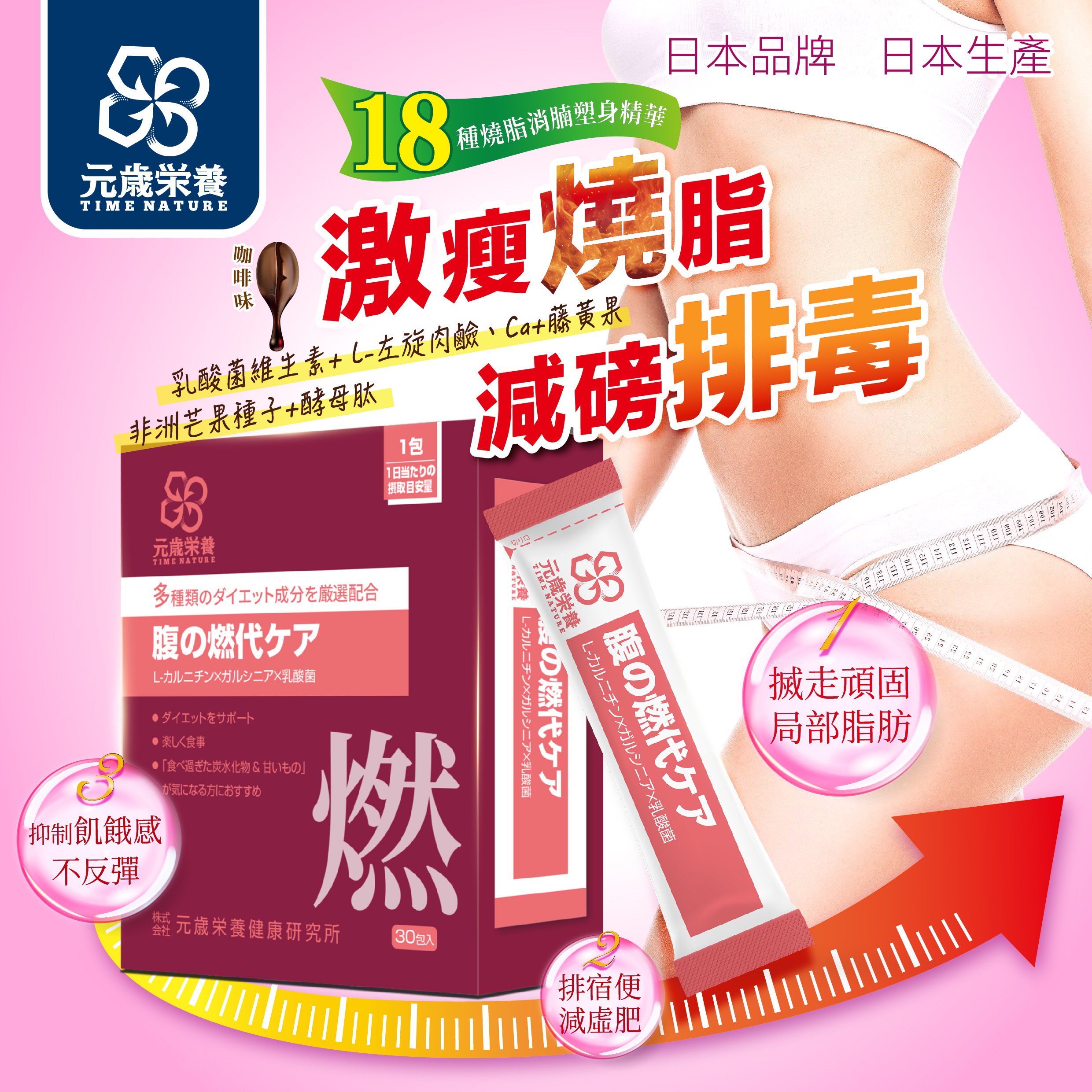 【澳門發貨】TIME NATURE 元歲榮養 腹之燃脂代謝 3g*30包裝