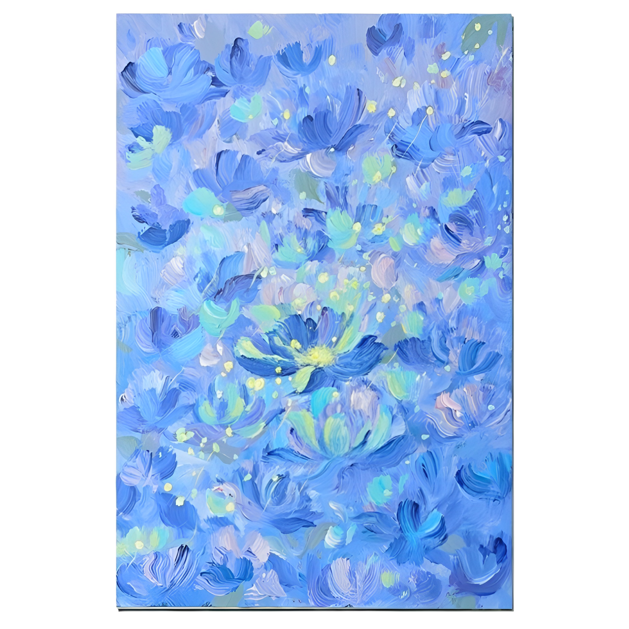奶油風藍色花卉手繪畫純手繪油畫抽象裝飾畫客廳大幅落地肌理畫玄關掛畫
