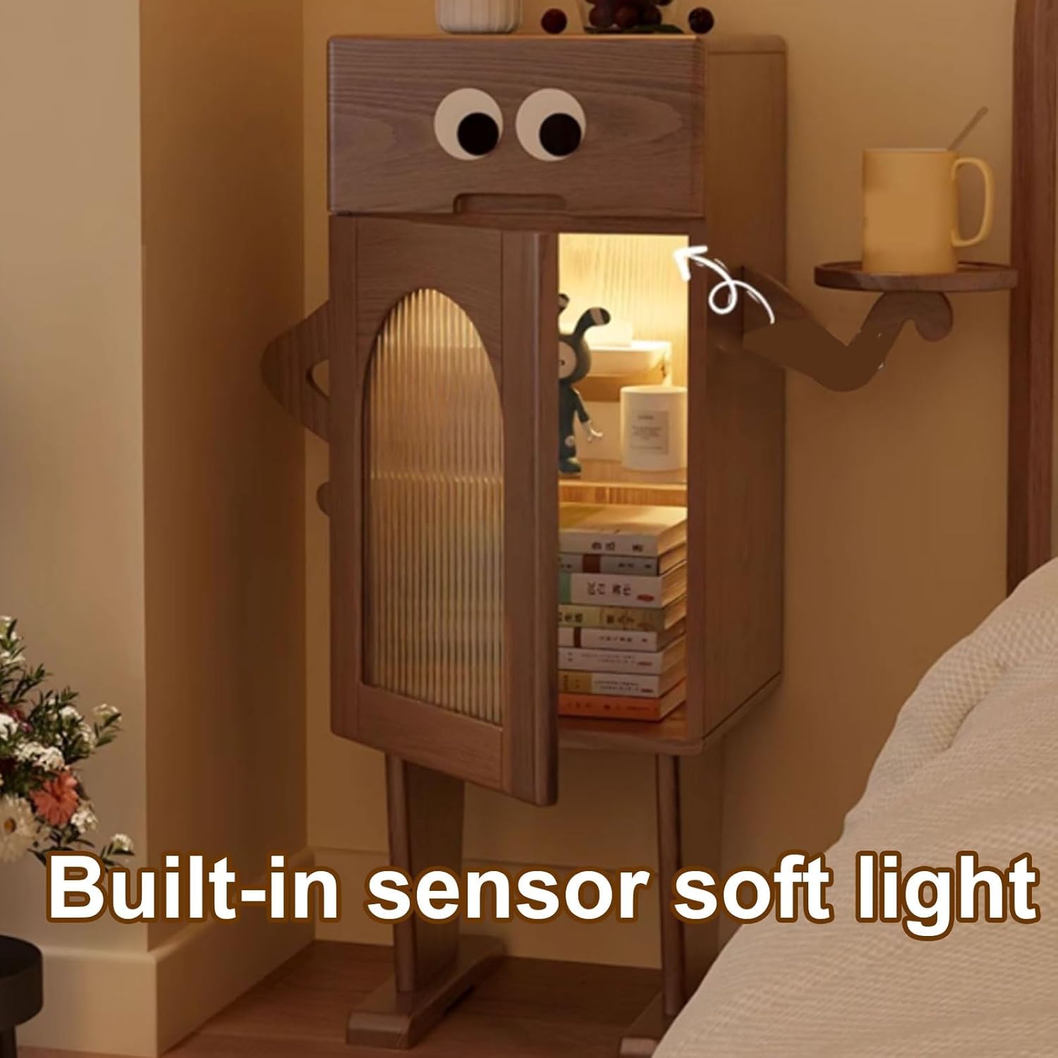 創意機器人邊櫃帶燈客廳沙發茶几置物櫃儲物櫃實木邊幾床頭櫃