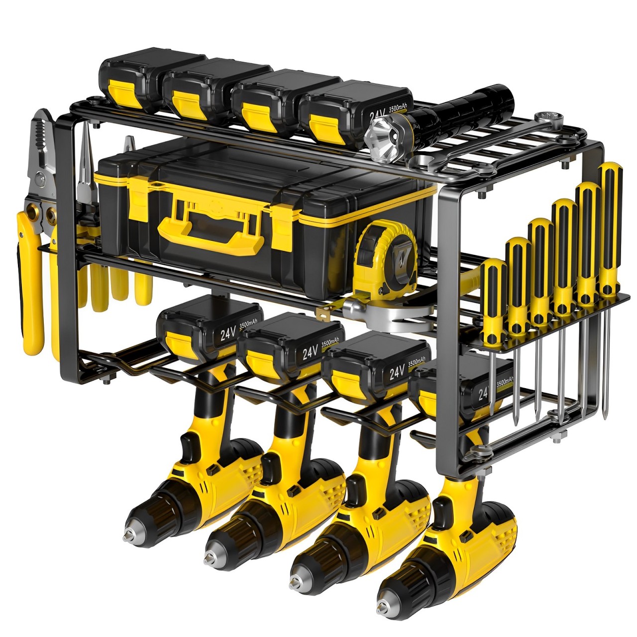 掛牆電動工具收納架螺絲刀手電筒鑽工具儲物架壁掛式工具架