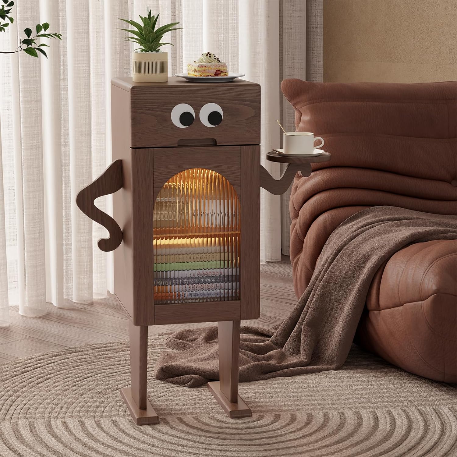 創意機器人邊櫃帶燈客廳沙發茶几置物櫃儲物櫃實木邊幾床頭櫃