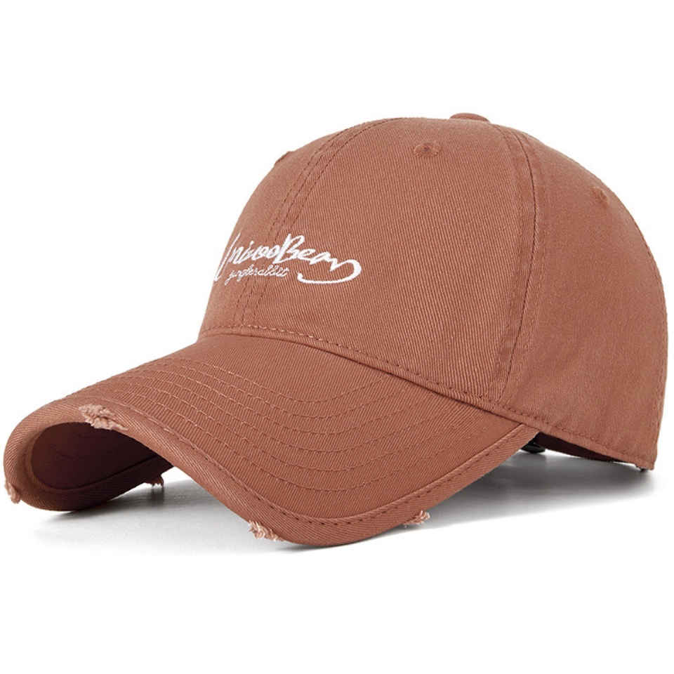 破洞個性字母棒球帽夏新款復古個性字母繡花棒球帽女戶外運動帽子男防曬軟頂鴨舌帽