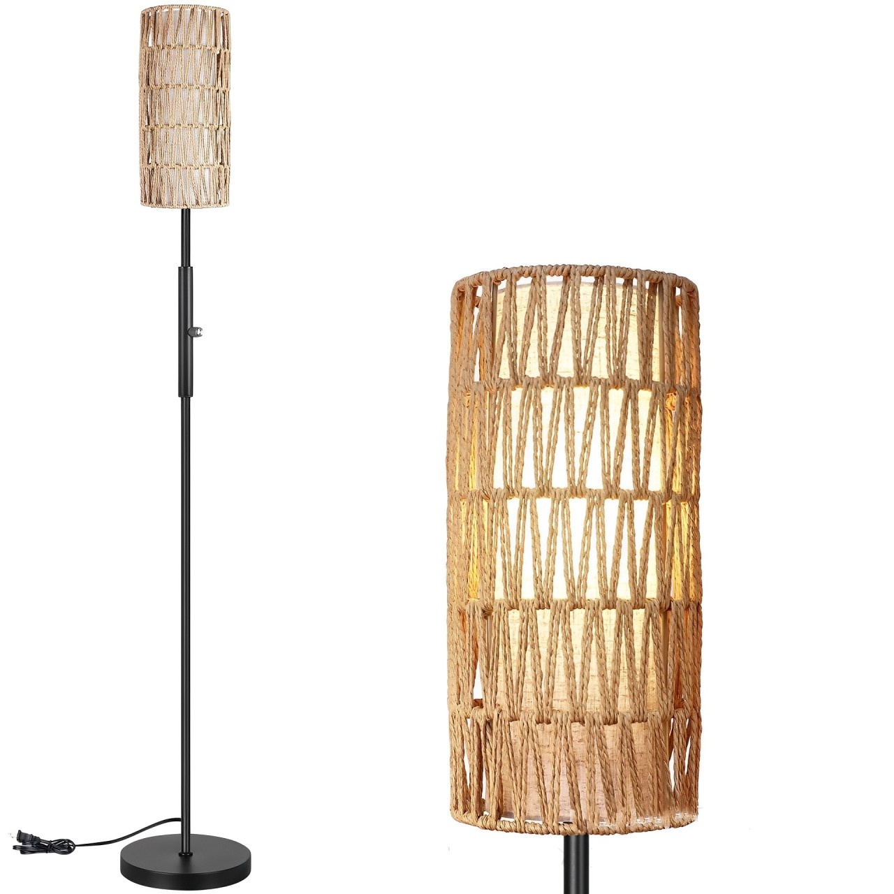 滕繩落地燈可調節客廳燈侘寂復古沙發書房燈臥室調光臺燈