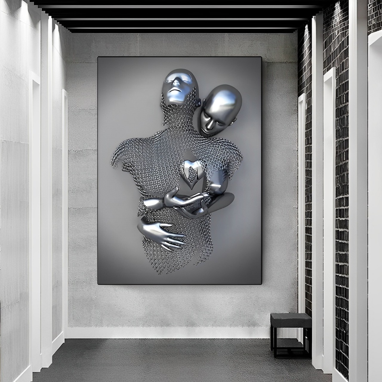 人物雕塑抽象帆布畫噴繪實木無框畫海報掛畫北歐金屬裝飾畫