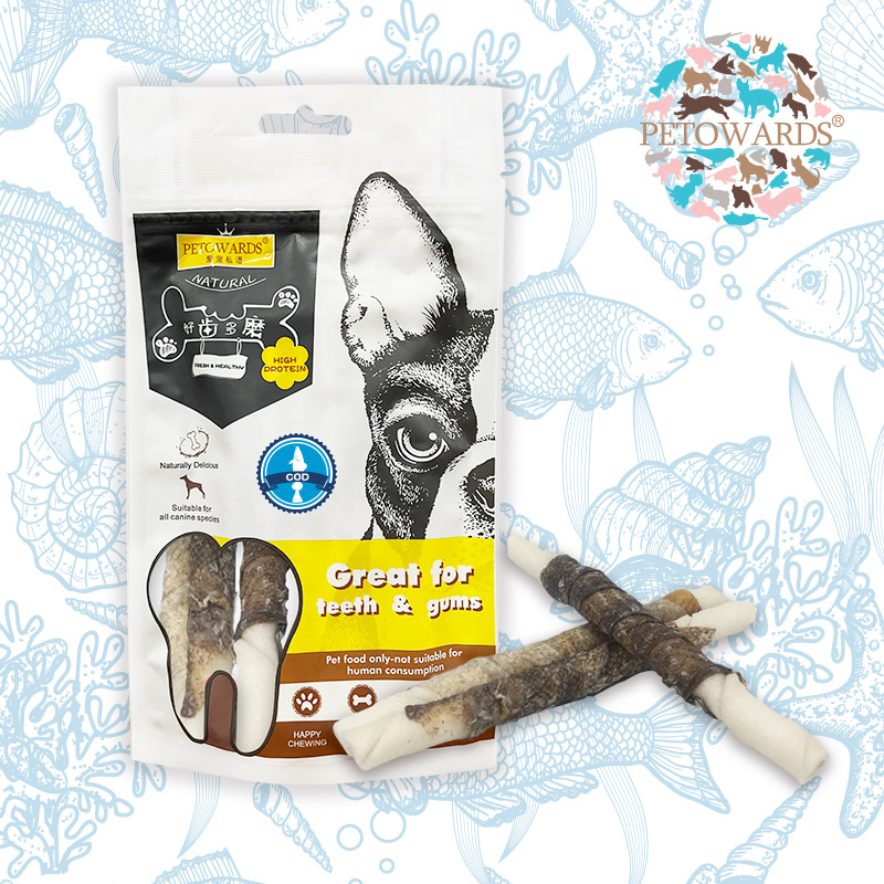 （5包起購）PETOWARDS愛寵私語鱈魚皮潔齒棒寵物零食磨牙棒狗狗訓練獎勵咬膠