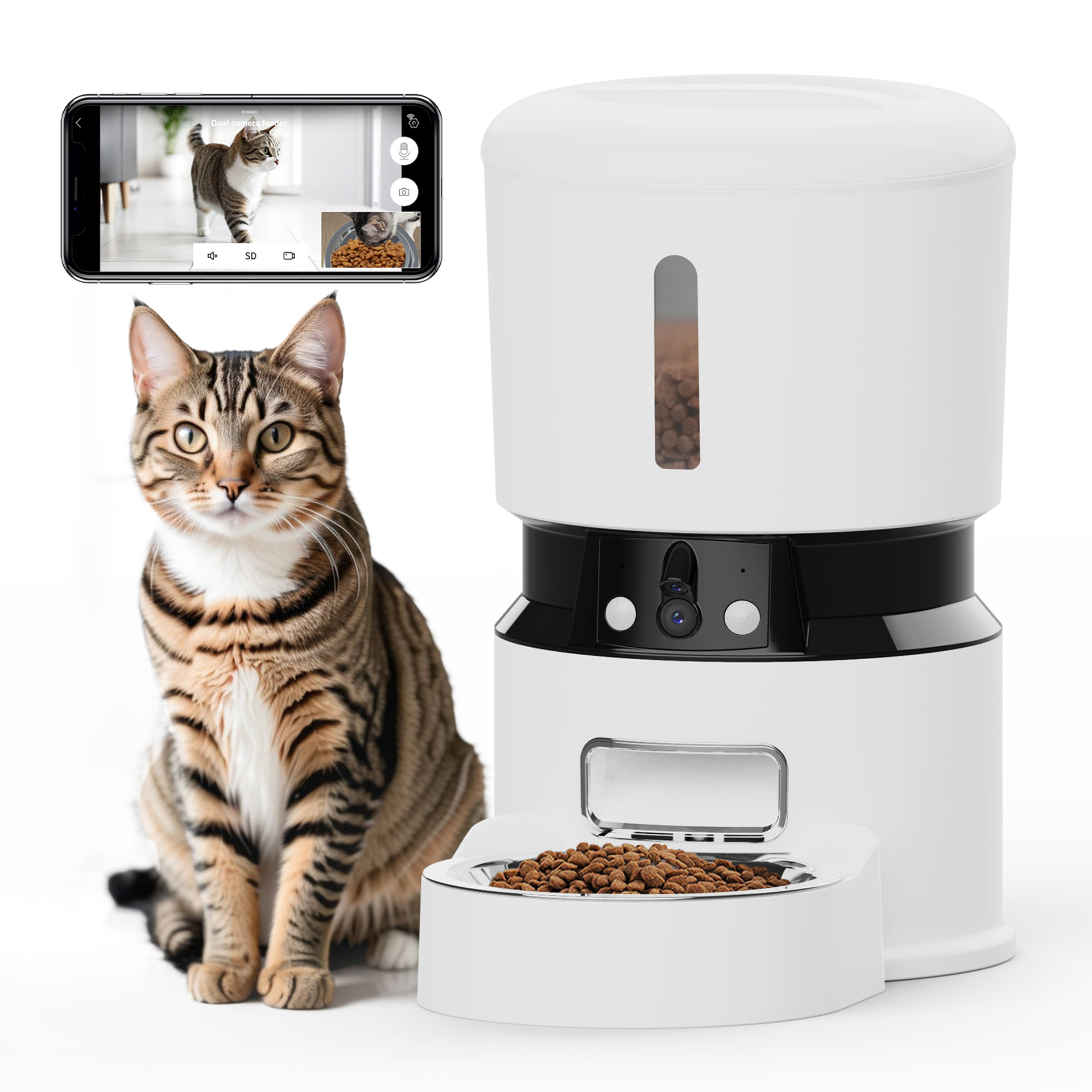 雙攝像頭寵物智能餵食器4L自動投喂機頭定時遠程投食機語音視頻餵食機