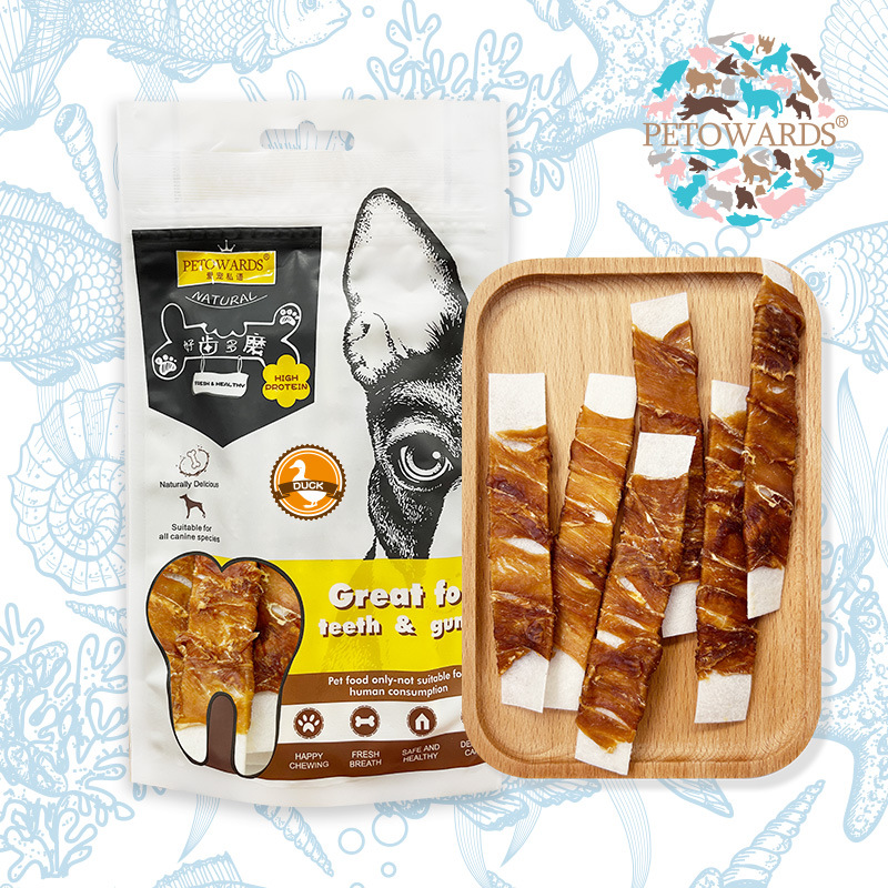 （5包起購）PETOWARDS愛寵私語鴨肉潔齒皮片幼犬磨牙寵物零食狗狗訓練獎勵咬膠