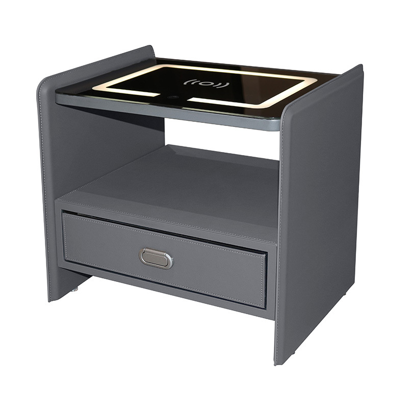 多功能床頭櫃指紋密碼抽屜保險櫃觸控變光家用氛圍燈無線充電床頭櫃保險箱夾萬