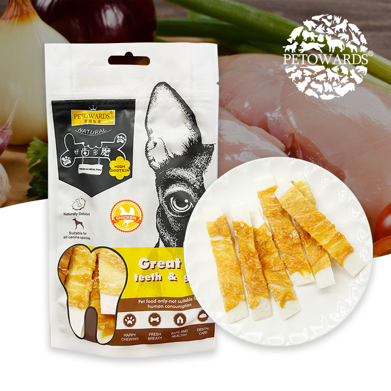 （5包起購）PETOWARDS愛寵私語雞肉潔齒皮片幼犬磨牙寵物零食狗狗訓練獎勵咬膠